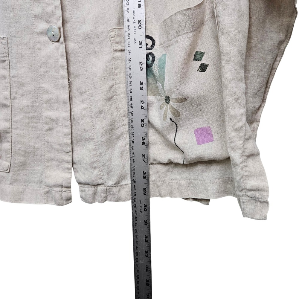 J. Jill Cardigan Jacket Womens LP Beige Linen Hand Painted Artistic Lagenlook - Picture 7 of 8